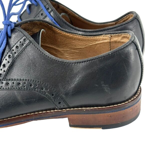 Johnston Murphy Oxford Shoes Conrad Plain Toe Black Leather Blue Detail Men 10.5 - Picture 8 of 14